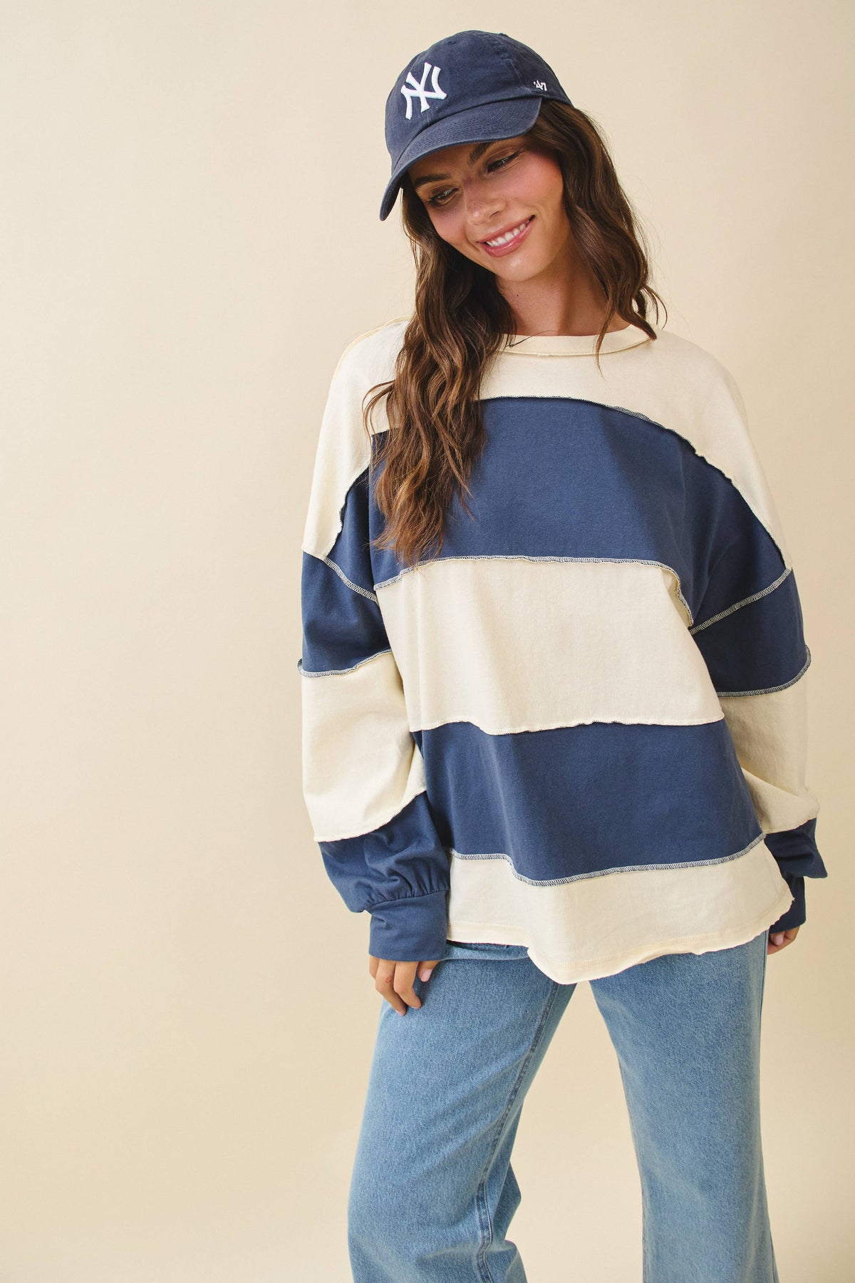 Oversized Color Block Long Sleeve Pullover