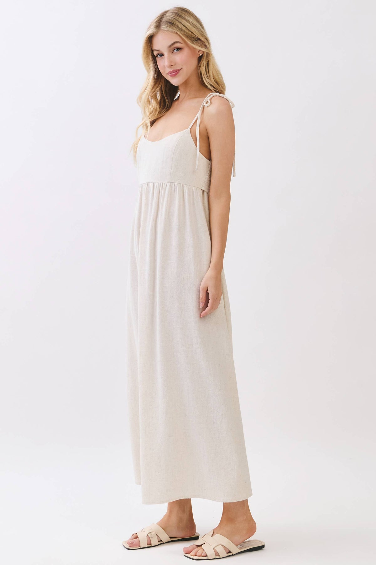 Solid Cami Midi Linen Blend Dress