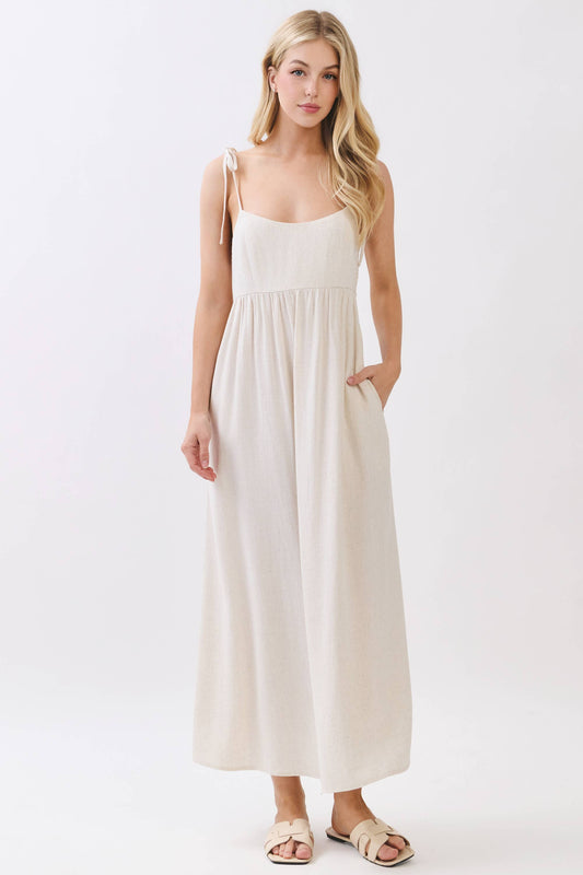 Solid Cami Midi Linen Blend Dress