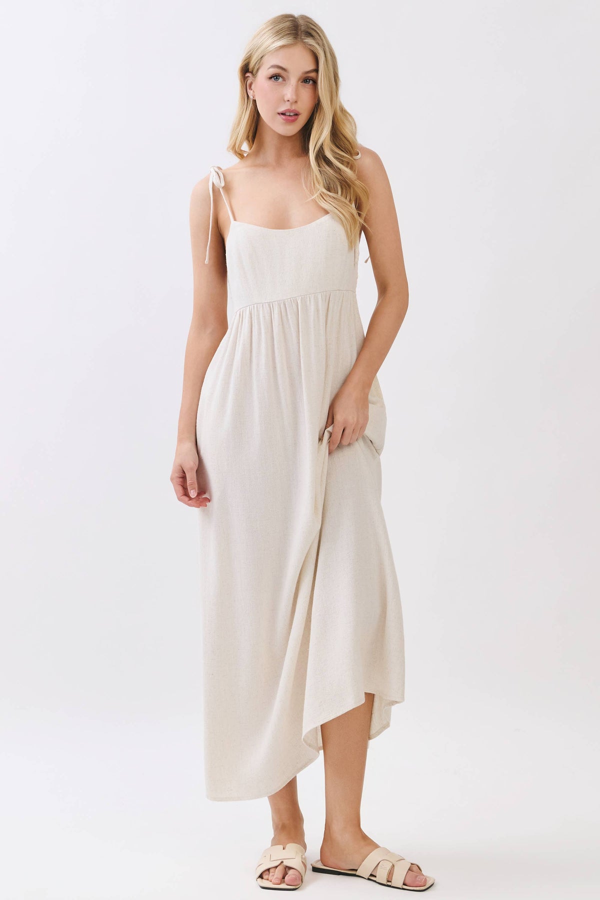 Solid Cami Midi Linen Blend Dress
