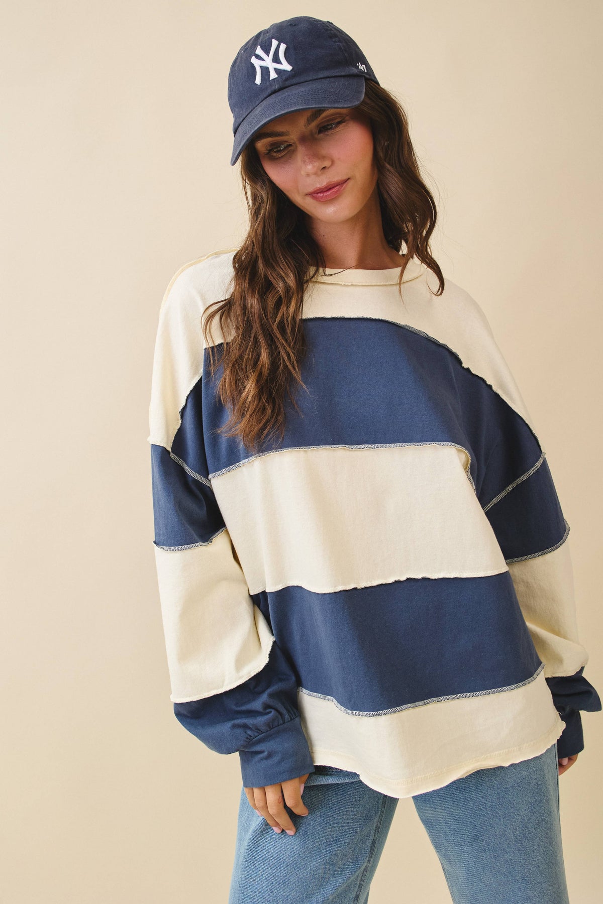 Oversized Color Block Long Sleeve Pullover