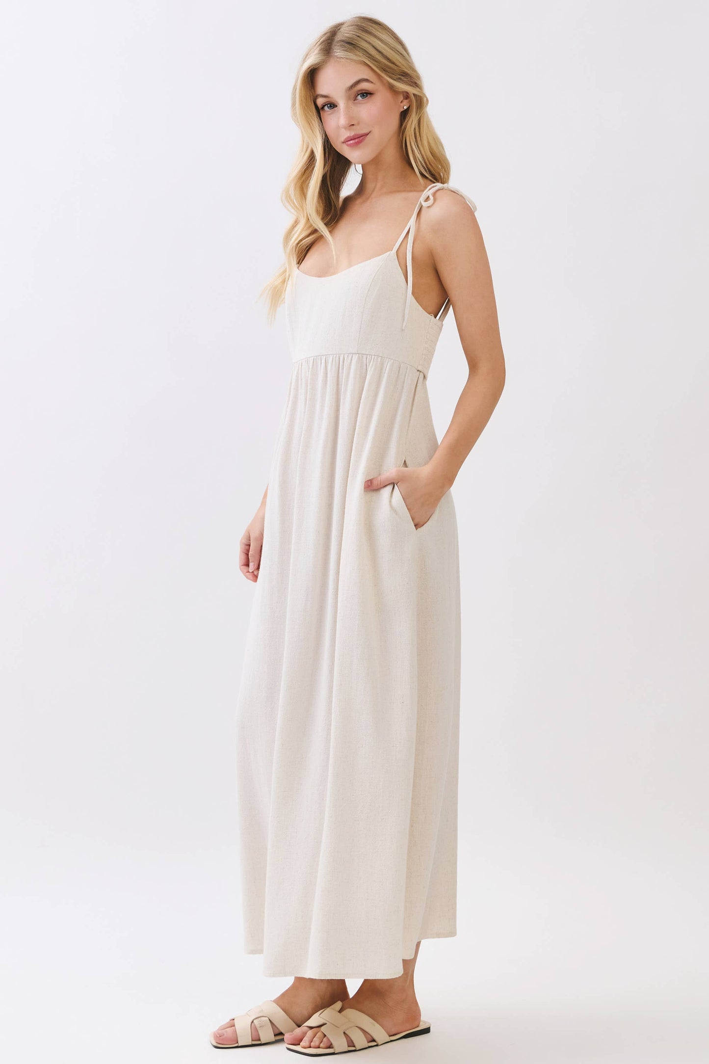 Solid Cami Midi Linen Blend Dress