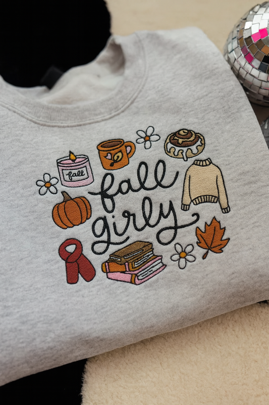 Fall Girly Embroidered Crewneck