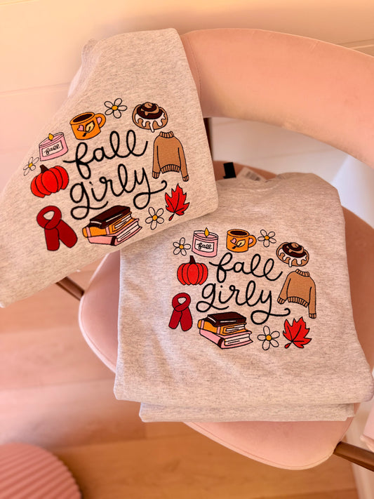 Fall Girly Embroidered Crewneck