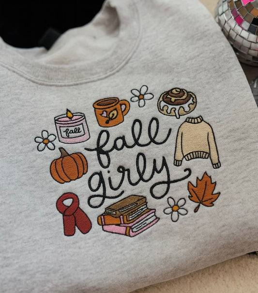 Fall Girly Embroidered Crewneck