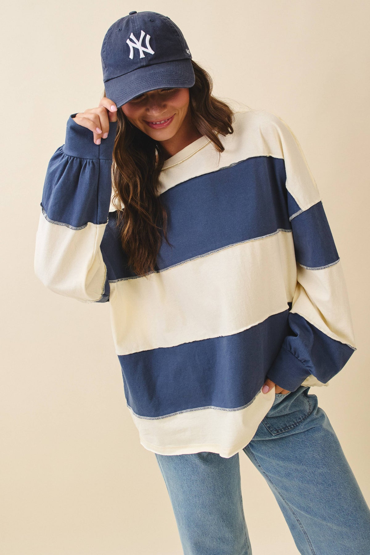Oversized Color Block Long Sleeve Pullover